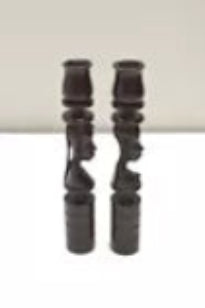African Candle Stick Pair Ebony Wood Abstract Design Tanzania
