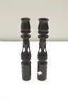 African Candle Stick Pair Ebony Wood Abstract Design Tanzania