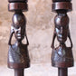 African Candle Stick Pair Ebony Wood Abstract Design Tanzania