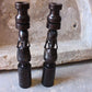 Pair of 2 Ebony Figure Statues-Candlesticks. African Ebony Carved Wood figures.
