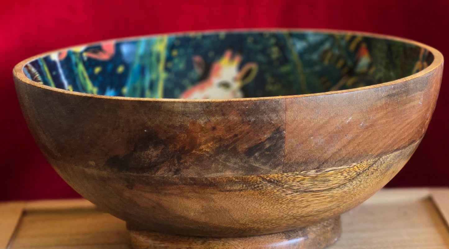 Jungle scene mango wood bowl, India